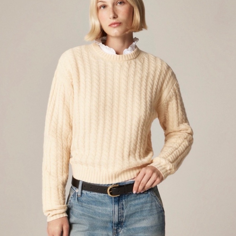 J crew candle yellow Perfect cashmere cable-knit crewneck sweater - Picture 2 of 3